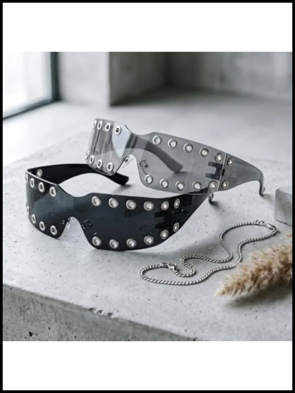 Y2K Rimless Wrap Sunglasses UV400 Shield Shades Rave Sun Glasses